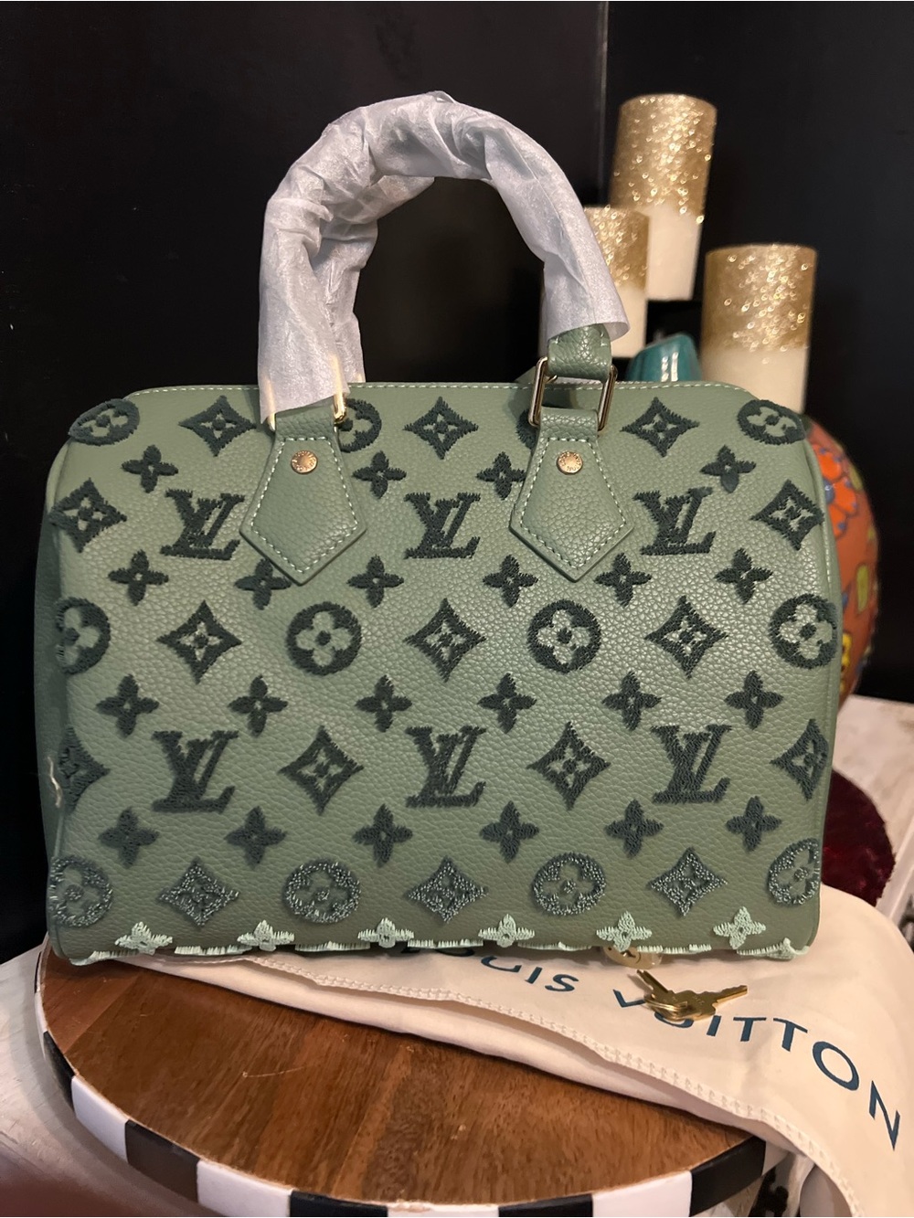 FASHION DESIGNER SAGE GREEN Monogram Satchel-NWOT - Picture 11 of 13